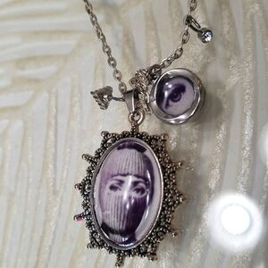 STERLING SILVER NECKLACE MEDAL FORNASETTI PENDANT CHAIN EVIL EYE